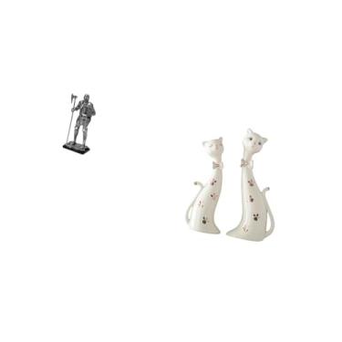 Imagem de Fenteer Estatueta de Casal de Gatos, Estátua Decorativa, Ornamento de Mesa para Entrada, Lareira, Quarto, Sala de Jantar, Decoração de Casa, Presente de Casam