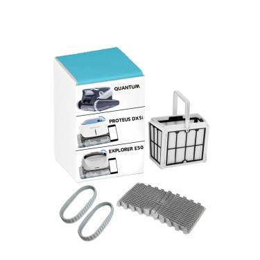 Imagem de Viskeysta Kit de manutenção premium compatível com Dolphin Proteus DX5i, E50, Quantum - conjunto de escova de rolo multisuperfície, cinto de pneu e cesta de filtro (Proteus DX5i, E50, Quantum)