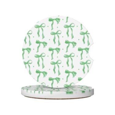 Imagem de Porta-copos de carro de arco verde para porta-copos, pacote com 2 porta-copos de carro para carro, porta-copos de carro absorvente de cerâmica com entalhe de dedo e base de cortiça, acessórios de