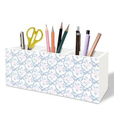 Imagem de TFKFJLF Porta-canetas com laço de coquete para mesa, decoração de mesa, organizador de madeira, pincel de maquiagem, organizador feminino de acrílico, para escola, escritório, dormitório, acessórios