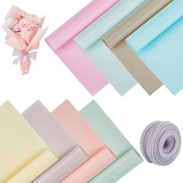 Imagem de CUTHOLLOW 80 folhas de papel de forro de flores de algodão 52 x 55 cm com fita (10 m) - 8 cores à prova d'água não tecido forro de buquê floral papel para embalagem de presente para férias