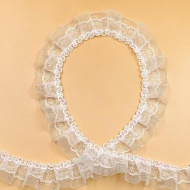 Imagem de YIYUQIN 10 metros de renda plissada de organza 4 cm de largura com acabamento de babados e bordas de tule fita de tecido para artesanato de costura faça você mesmo, enfeites de fronha