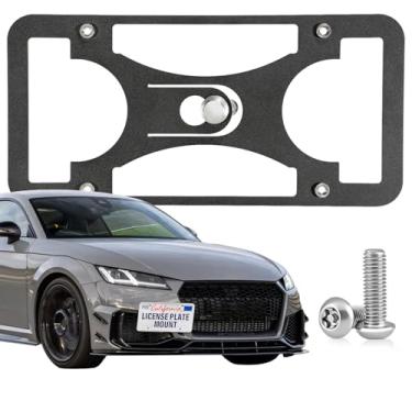 Imagem de Moldura de placa de licença frontal resistente compatível com Audi TT 2016-2023, suporte de gancho de reboque sem broca, suporte frontal antifurto para placa, à prova de ferrugem, acessórios para