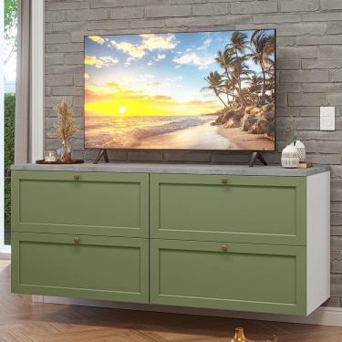 Imagem de Rack Para Até 70 Polegadas 160cm 4 Gavetas Vik Madesa 04 Branco-verde