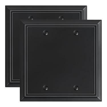 Imagem de Pacote com 2 placas de parede em branco duplo, capa de placa de parede de fibra de bambu natural durável, placa de parede preta 1 gangue para tomadas/interruptores não utilizados
