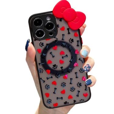 Imagem de Sutpstmt Capa magnética para iPhone 16 Pro de 6,3 polegadas, compatível com Magsafe, capa de telefone com laço elegante, com coração, sem fio, fina, transparente, TPU, à prova de choque, para mulheres