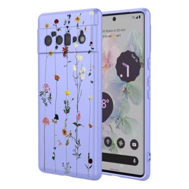 Imagem de OEURVQO Capa artística para Google 6 Pro, capa de silicone líquido de toque macio com forro fofo, compatível com carregamento sem fio, capa protetora para Google Pixel 6 Pro, roxo elegante