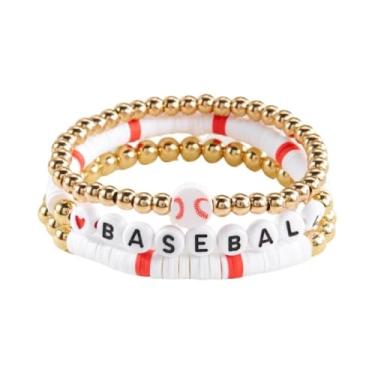 Imagem de 3 peças de pulseiras esportivas delicadas com contas de argila de polímero feitas à mão com contas douradas, bola esportiva, elástica, joia esportiva, presente para mulheres e homens, adjustable, Sem