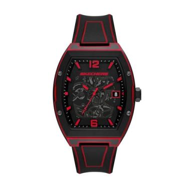 Imagem de Skechers Relógio masculino Tellem de plástico preto com três ponteiros (modelo: SR5249)