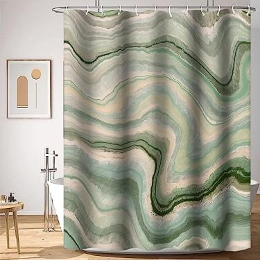 Imagem de Umpoo Cortina de chuveiro com pintura de tinta abstrata, verde claro, padrão ondulado, arte moderna, cortina de chuveiro de banheira para decoração de banheiro, textura impermeável, tecido lavável