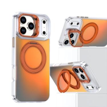 Imagem de SFDSUH Capa de luxo com suporte giratório para lente e suporte duplo para iPhone 16e (Cor: Laranja)