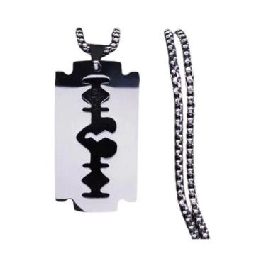 Imagem de Colar Masculino Com Pingente De Navalha Gótica Preta, Corrente De Aço 