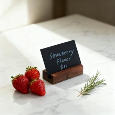 Imagem de Conjunto de 10 peças de suporte de menu, pacote com 10 unidades com base de madeira e cartões em branco, pequenos suportes de placa de mesa para etiquetas de preço, suporte de fazenda de padaria de