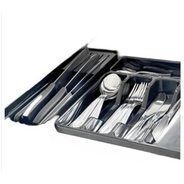 Imagem de Organizador De Talheres Para Gaveta, Organizador De Talheres DuráVel Com DivisóRias(3,PORTA TALHER +PORTA FACA PRETO)