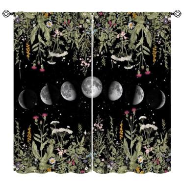 Imagem de Cortinas florais selvagens em aquarela boho iluminadas pela lua, decoração cercada com bolso para varão, para meninas, crianças, café, quarto, cozinha, sala de estar, restaurante, cortinas 104 cm L x