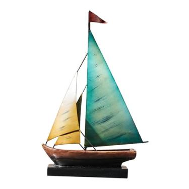 Imagem de WeiLaiKeQi Estátua de barco de ferro, estatueta de, peça decorativa para mesa, modelo de, escultura de metal para armário, estante de hotel, Azul