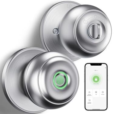 Imagem de GeekTale Fechadura de porta de impressão digital para quartos, maçaneta de porta com impressão digital com fechadura, fechadura inteligente, controle de aplicativo, chaves de reserva, maçaneta de