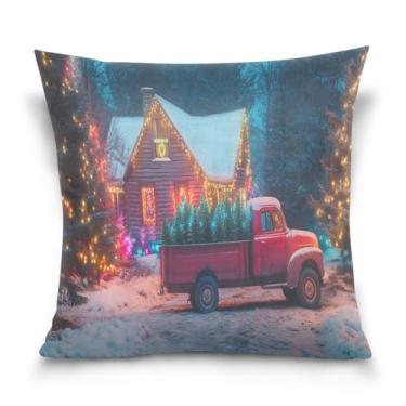 Imagem de Wassud Capas de travesseiro vintage de Natal para caminhão 45,7 x 45,7 cm, capa decorativa para sofá, sofá, casa, casa de fazenda, decoração de quarto