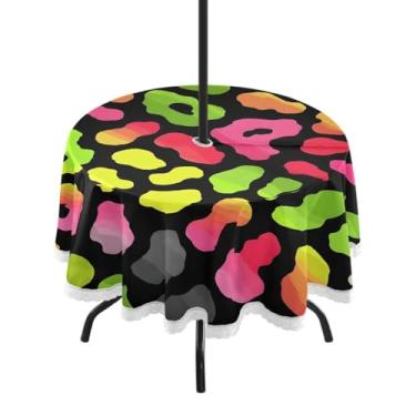 Imagem de CEBUGI Toalha de mesa redonda para uso ao ar livre, estampa animal, impermeável, com furo Umberlla, capa de mesa lavável para pátio, cozinha, sala de jantar, 152 cm
