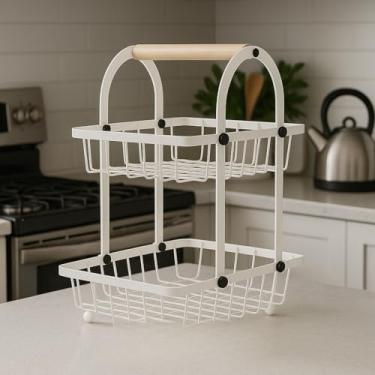 Imagem de Fruteira de Mesa ou Cesto Cesta de metal portátil Organizador para Casa Cozinha Escritório(BRANCA ARCO 30CMX18CM)