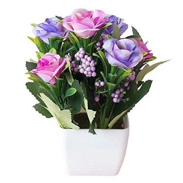 Imagem de Árvore artificial lindo vaso de flores artificiais bonsai palco noiva escritório mesa amor hotel casamento arranjo casa festa decoração árvore bonsai artificial (cor: cinza) (E