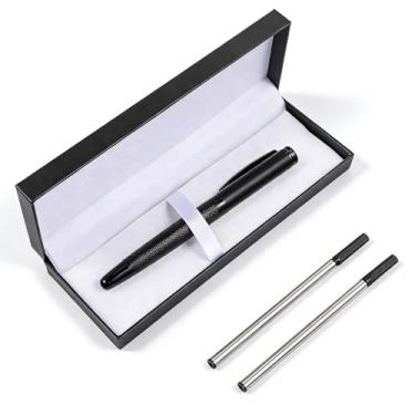 Imagem de YBEATY 3 canetas esferográficas pretas foscas com refil de tinta preta, bolso recarregável, com estojo de metal, para negócios, executivo, viagens, homens, mulheres, escrita suave