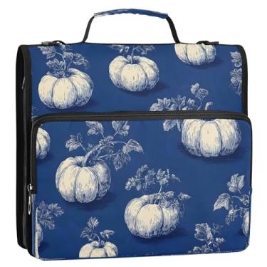 Imagem de CEBUGI Fichário de 3 anéis com zíper com alça de ombro, pasta de arquivo expansível de 3,8 cm, anéis D, para escola, escritório, azul, abóbora