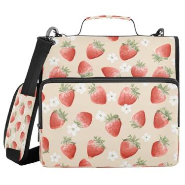 Imagem de Burbuja Pasta de fichário com zíper em aquarela Strawberrys com 3 anéis com lixa expansível e alça de ombro para laptop de 13 polegadas, vários bolsos para trabalho de escritório