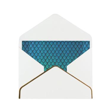 Imagem de SKKNT Cartões de felicitações com estampa de escama de peixe azul para todas as ocasiões, convites de festa de aniversário de casamento, 12,7 x 15,2 cm