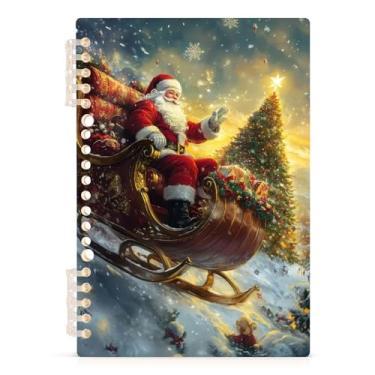 Imagem de Burbuja Caderno de Natal Papai Noel no trenó, papel pautado universitário A5 com 60 folhas, caderno de anotações para diário, escritório, 1 pacote