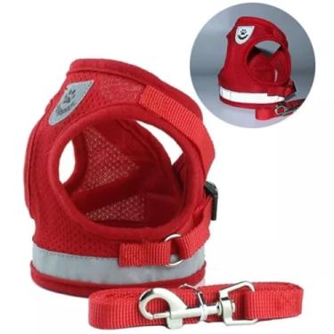 Imagem de Colete Peitoral Premium Reflexivo com Guia para Cães e Gatos, Material Respirável, Brilha no Escuro, Ajuste Seguro com Fivela e Mosquetão (VERMELHO, XL)