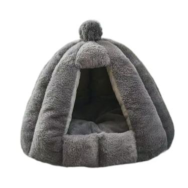 Imagem de Baoblaze Cama para gatos, casa para gatos, autoaquecimento, lavável, semi-fechada, tenda para animais de estimação, cama para cães de pequeno e médio, Cinza, M