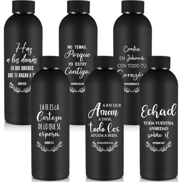 Imagem de Mysora 6 garrafas de água cristãs de aço inoxidável com tampa, presentes de Natal, 500 ml, garrafas de água esportivas reutilizáveis, presentes religiosos para eventos da igreja, estudo bíblico