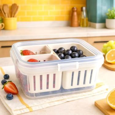 Imagem de Jogo Potes 1 Litro Divisória Hermético Marmita Microondas com Tela Cesto (3 CESTOS)