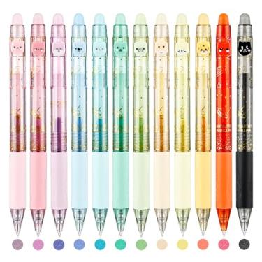 Imagem de Valtiner 12 cores lindas canetas apagáveis com glitter, canetas de gel retráteis coloridas de 0,5 mm, marcador de tinta de escrita suave faz com que os erros desapareçam ao colorir desenhos e