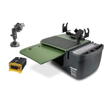 Imagem de AutoExec Mesa de carro GripMaster para sua estação de trabalho de veículos e escritório móvel, verde exército, com inversor de potência de 400 watts, suporte para telefone, suporte de impressora e