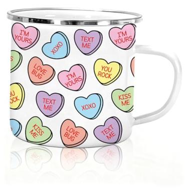 Imagem de Whaline Conjunto de canecas esmaltadas para o dia dos namorados, caneca de café, copo colorido para conversa, coração, para casamento, aniversário, dia dos namorados, suprimentos de mesa, 350 ml