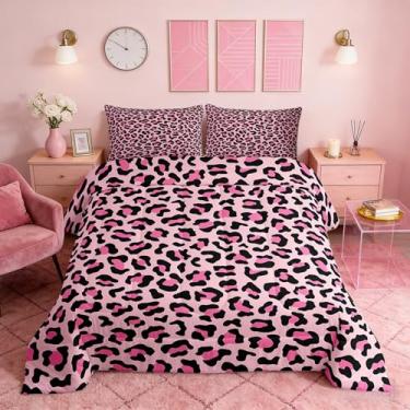 Imagem de Castle Fairy Conjunto de edredom King com estampa de leopardo rosa, guepardo africano, vida selvagem, pele alternativa, para adultos, pele de animal selvagem, luxo, microfibra ultramacia, enchimento