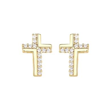 Imagem de Brincos de cruz pequena para mulheres, pequenos brincos de cruz de strass, minimalistas, simples, joias de Natal, presentes, Small, Cobre, Sem pedra preciosa