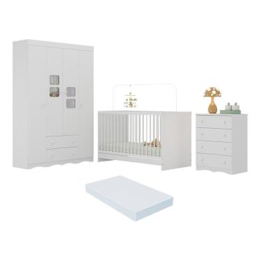 Imagem de Quarto De Bebê Completo Com Berço 3 Em 1 Com Colchão Incluso Serena Multimóveis MP4539 Branco