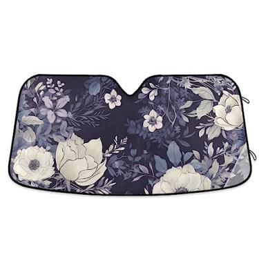 Imagem de Viseira de sol de carro roxa com flores roxas, para-sol de carro, proteção UV, persiana dobrável para janela de carro, acessórios de janela de carro