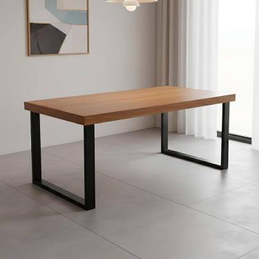 Imagem de Mesa Industrial Bernardo em Madeira Maciça com Pés em Metal Preto ? 1,30m