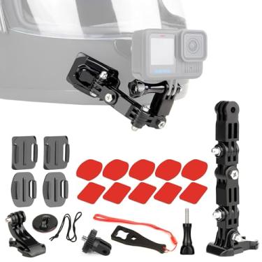 Imagem de SOONSUN Kits de suporte de queixo de capacete de motocicleta para GoPro Hero 12 11 10 9 8 7 6 5 4 Hero Session, AKASO, SJCAM, Yi Action Camera – inclui almofadas adesivas planas curvas J-Hook Mount
