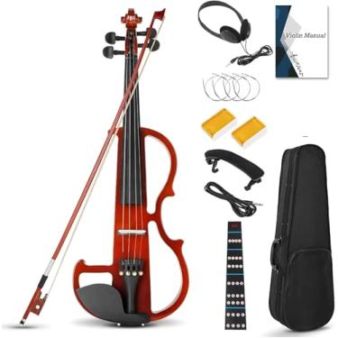 Imagem de VEDO Violino Elétrico, Conjunto de Violino Elétrico Silencioso 4/4, Violino de Madeira Maciça e Metal, com Acessórios em Ébano, Kit para Iniciantes Adultos e Adolescentes (VVC-HHS)