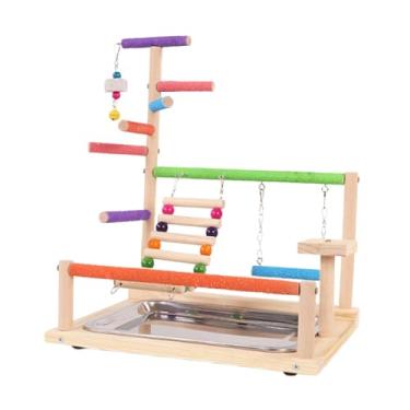 Imagem de Fenteer Playground para papagaios, suporte de madeira para periquitos, calopsitas, agapornis e pássaros do gênero Agapornis.