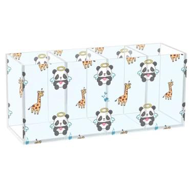 Imagem de TSENQUE Porta-lápis de mesa de acrílico personalizado fofo Pandas, anjos, girafas, organizador de canetas, copos decorativos, material de escritório
