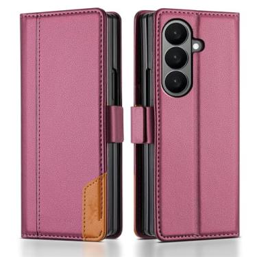 Imagem de Capa carteira de couro de luxo para Samsung Galaxy Z Fold 7 5g Flip (para Z Fold 6/Vermelha)