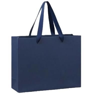 Imagem de MULIANBOX Pacote com 6 sacos de presente azul marinho, 30 x 10 x 28 cm, sacos de papel Kraft reutilizáveis e resistentes a granel para compras, casamento, festa, presente, varejo