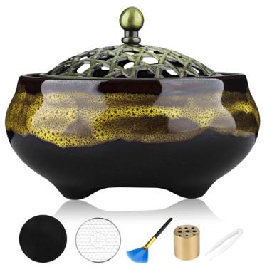 Imagem de Suporte de incenso, queimador de incenso de cerâmica com 20 bobinas de incenso, presente espiritual, design durável e elegante para ioga, altar ou relaxar, coletor de cinzas de incenso de grande