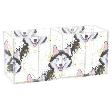 Imagem de TSENQUE Porta-lápis para caneta, fofo, floral, animal, personalizado, fofo, aquarela, husky, arte, artesanato, acrílico, papelaria, lápis, porta-copos